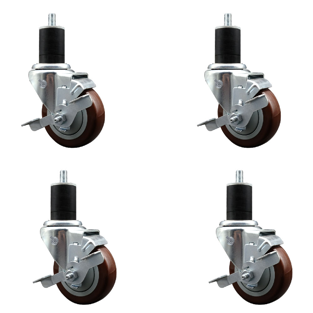 SCC-EX20S3514-PPUB-MRN-TLB-134-4 Polyurethane Swivel Expanding Stem Caster with 3.5 in. Maroon Wheels & 1.75 in. Stems - Set of 4