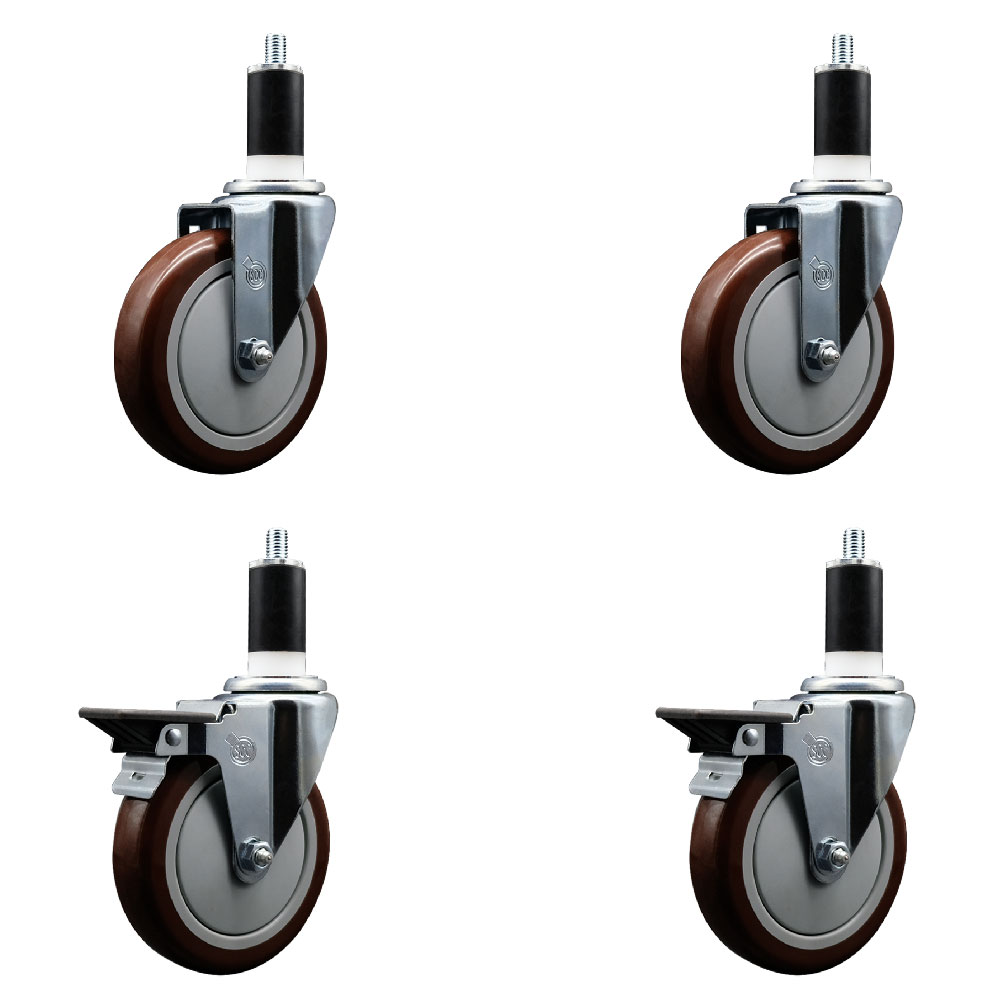 SCC-EX20S514-PPUB-MRN-2-PLB-2-138 Polyurethane Swivel Expanding Stem Caster with 5 in. Maroon Wheels & 1.38 in. Stems - Set of 4