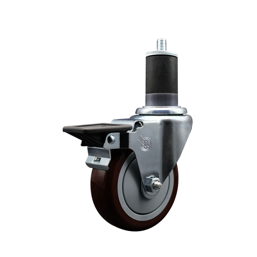 SCC-EX20S414-PPUB-MRN-PLB-158 Polyurethane Expanding Stem Swivel Caster with 4 in. Maroon Wheel & 1.63 in. Stem & Posi Locking Brake