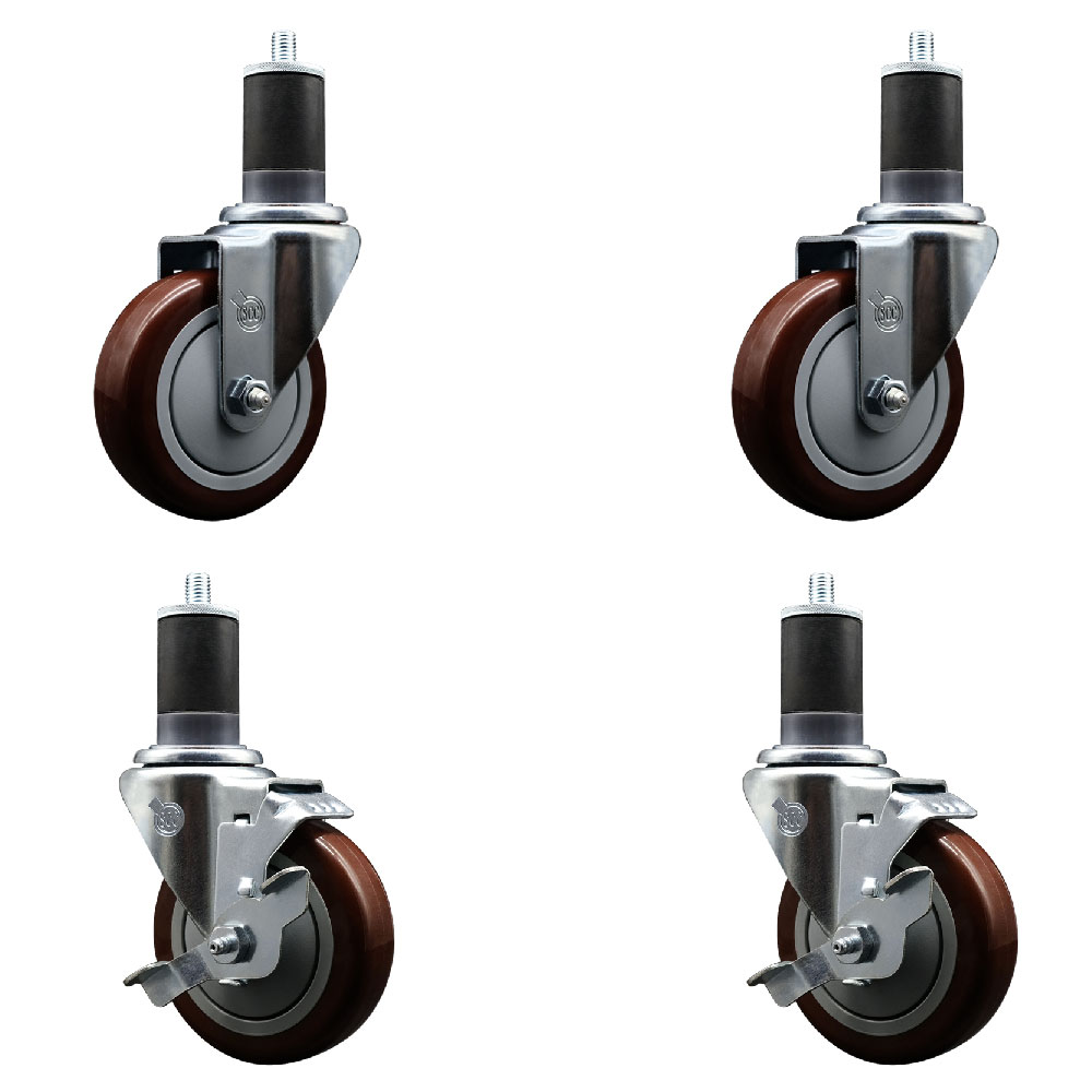 SCC-EX20S414-PPUB-MRN-2-TLB-2-158 Polyurethane Swivel Expanding Stem Caster with 4 in. Maroon Wheels & 1.63 in. Stems - Set of 4