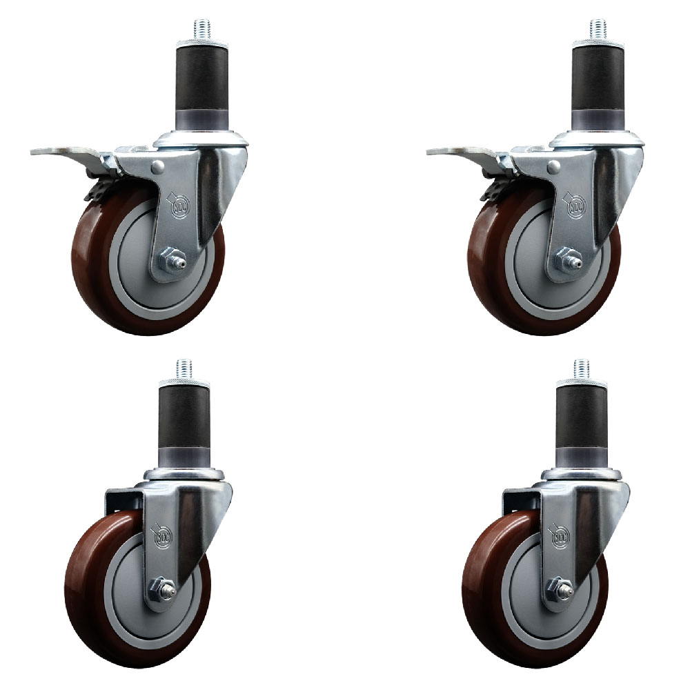 SCC-SSEXTTL20S414-PPUB-MRN-2-S-2-158 Stainless Steel Polyurethane Swivel Expanding Stem Caster with 4 in. Maroon Wheels & 1.63 in. Stems - Set of 4