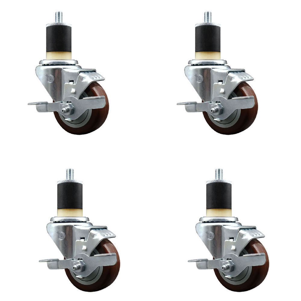 SCC-EX20S314-PPUB-MRN-TLB-178-4 Polyurethane Swivel Expanding Stem Caster with 3 in. Maroon Wheels & 1.87 in. Stems - Set of 4