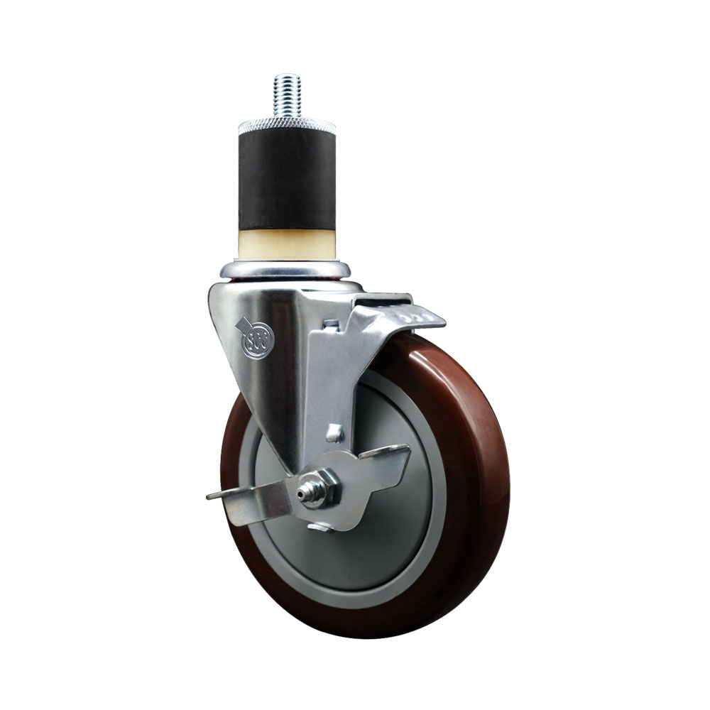 SCC-EX20S514-PPUB-MRN-TLB-178 Polyurethane Expanding Stem Swivel Caster with 5 in. Maroon Wheel & 1.87 in. Stem & Top Locking Brake