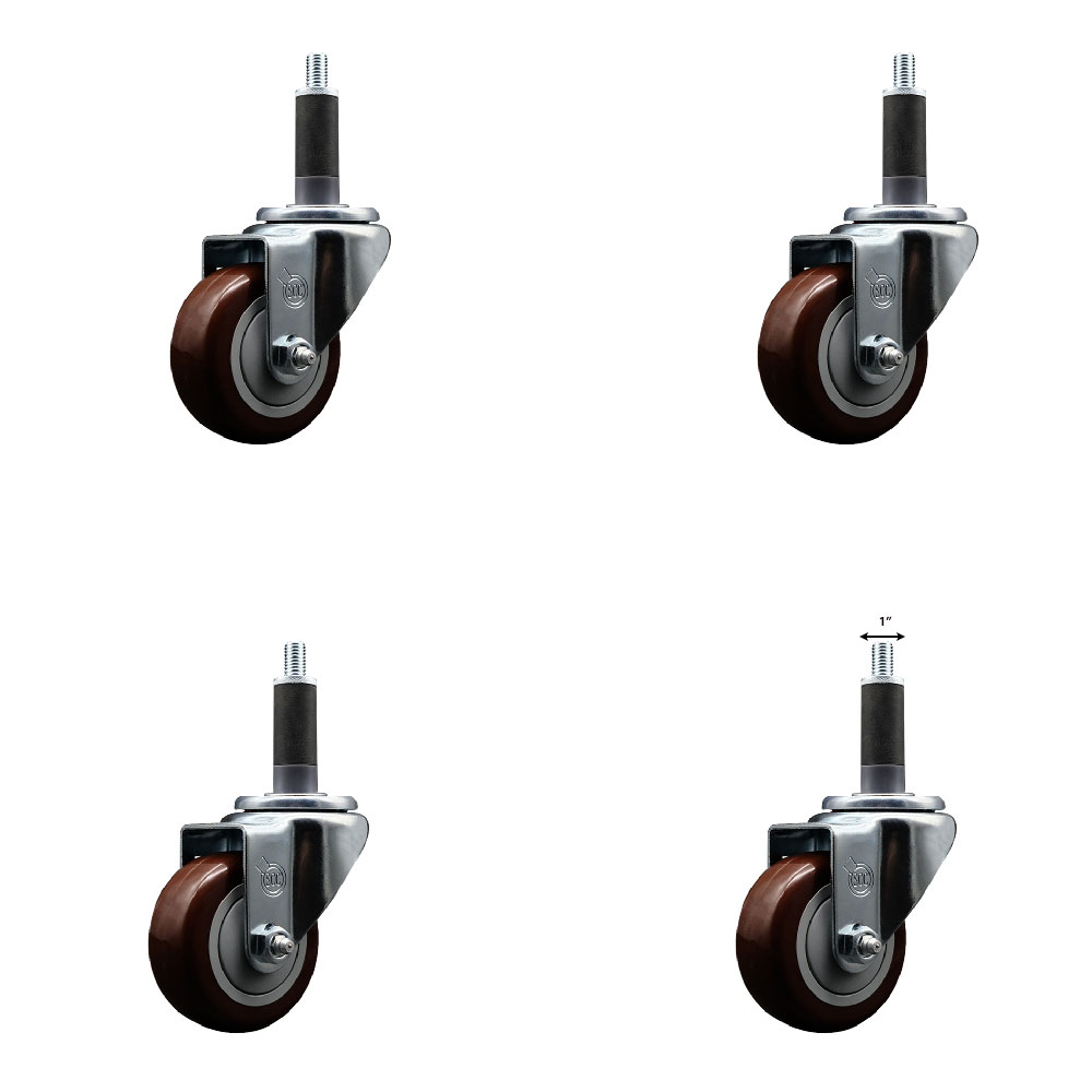 SCC-EX20S314-PPUB-MRN-1-4 Polyurethane Swivel Expanding Stem Caster with 3 in. Maroon Wheels & 1 in. Stems - Set of 4