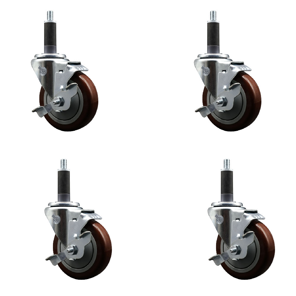 SCC-EX20S414-PPUB-MRN-TLB-1-4 Polyurethane Swivel Expanding Stem Caster with 4 in. Maroon Wheels & 1 in. Stems - Set of 4