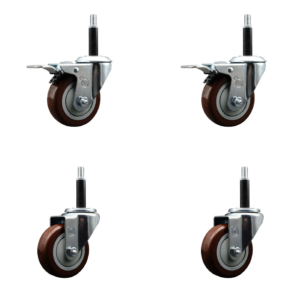 SCC-EXTTL20S3514-PPUB-MRN-2-S-2-34 Polyurethane Swivel Expanding Stem Caster with 3.5 in. Maroon Wheels & 0.75 in. Stems - Set of 4