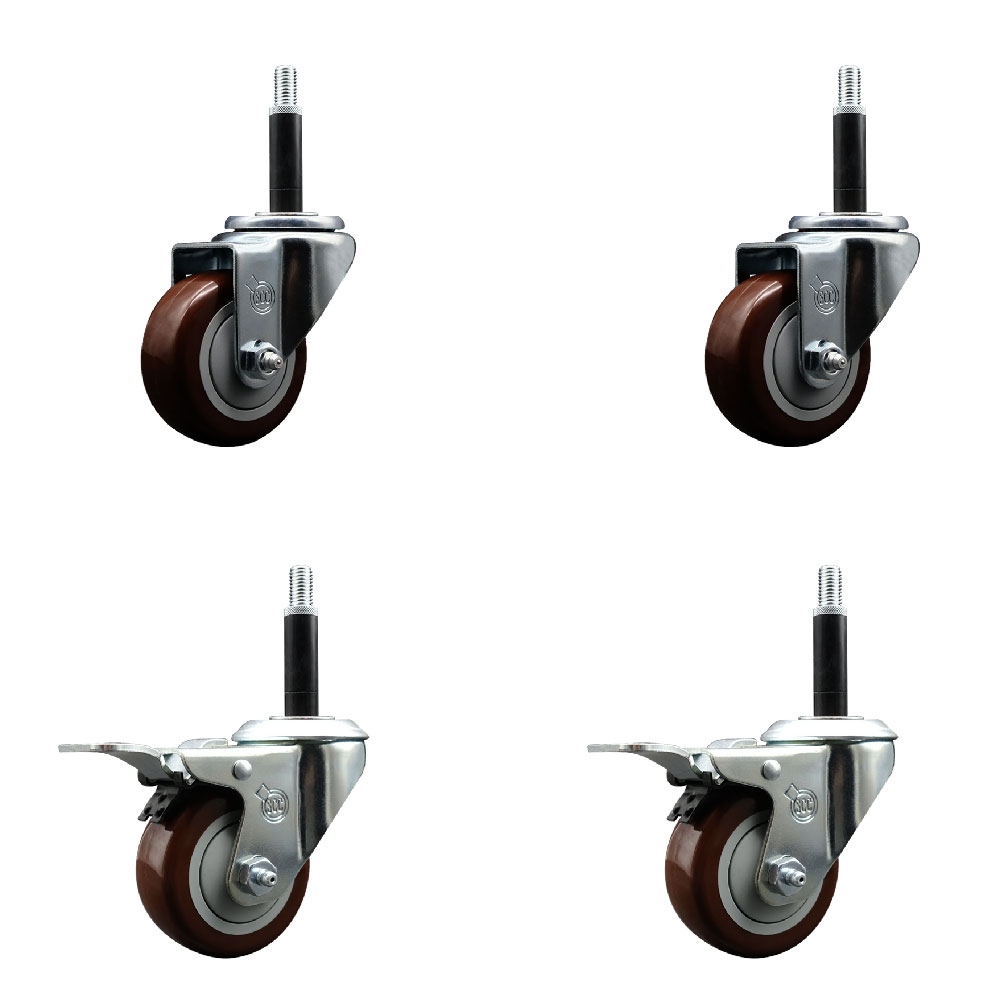 SCC-SSEXTTL20S314-PPUB-MRN-2-S-2-34 Stainless Steel Polyurethane Swivel Expanding Stem Caster with 3 in. Maroon Wheels & 0.75 in. Stems - Set of 4