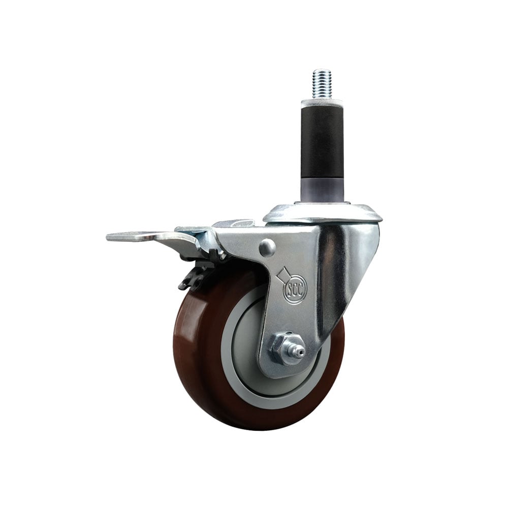 Stainless Steel Polyurethane Expanding Stem Swivel Caster with 3.5 in. Maroon Wheel & 1.13 in. Stem & Total Locking Brake