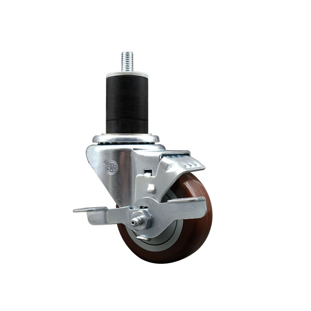 SCC-EX20S314-PPUB-MRN-TLB-134 Polyurethane Expanding Stem Swivel Caster with 3 in. Maroon Wheel & 1.75 in. Stem & Top Locking Brake