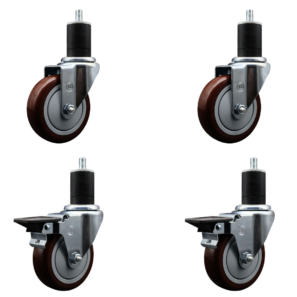 SCC-EX20S414-PPUB-MRN-2-PLB-2-134 Polyurethane Swivel Expanding Stem Caster with 4 in. Maroon Wheels & 1.75 in. Stems - Set of 4