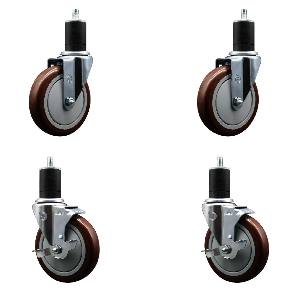 SCC-EX20S514-PPUB-MRN-2-TLB-2-134 Polyurethane Swivel Expanding Stem Caster with 5 in. Maroon Wheels & 1.75 in. Stems - Set of 4