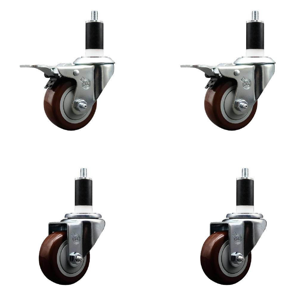 SCC-EXTTL20S314-PPUB-MRN-2-S-2-138 Polyurethane Swivel Expanding Stem Caster with 3 in. Maroon Wheels & 1.38 in. Stems - Set of 4