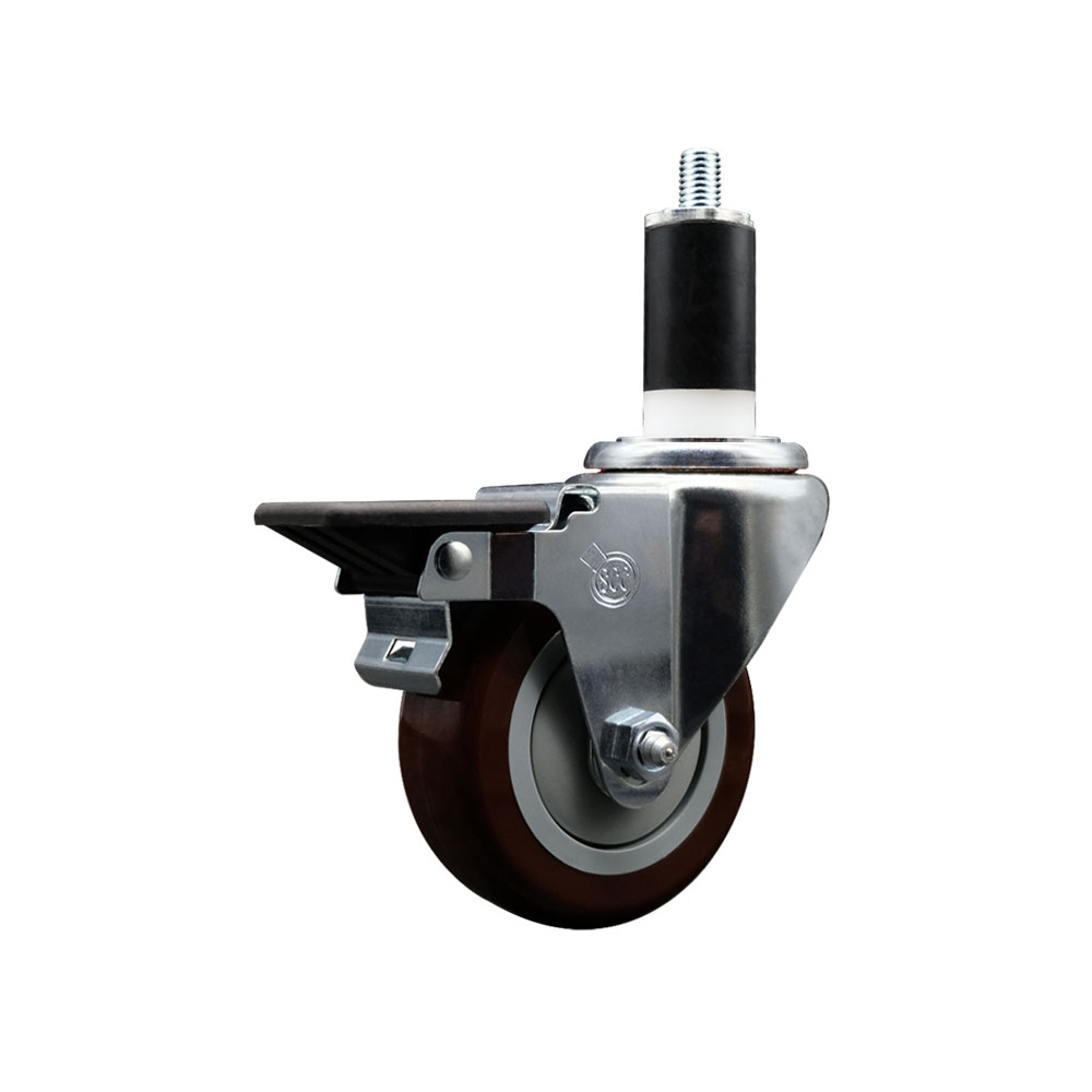 SCC-EX20S3514-PPUB-MRN-PLB-138 Polyurethane Expanding Stem Swivel Caster with 3.5 in. Maroon Wheel & 1.38 in. Stem & Posi Locking Brake