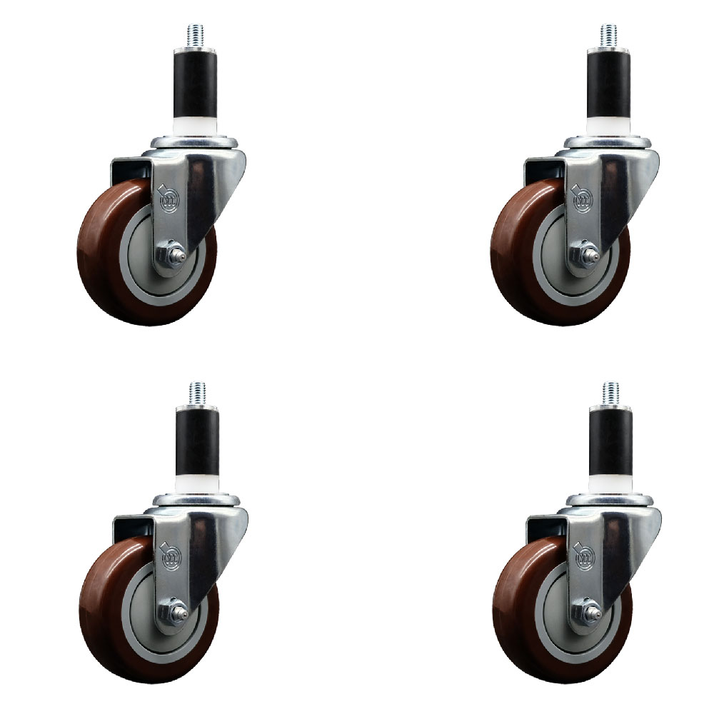 SCC-EX20S3514-PPUB-MRN-138-4 Polyurethane Swivel Expanding Stem Caster with 3.5 in. Maroon Wheels & 1.38 in. Stems - Set of 4