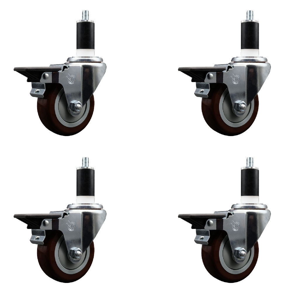 SCC-EX20S3514-PPUB-MRN-PLB-138-4 Polyurethane Swivel Expanding Stem Caster with 3.5 in. Maroon Wheels & 1.38 in. Stems - Set of 4