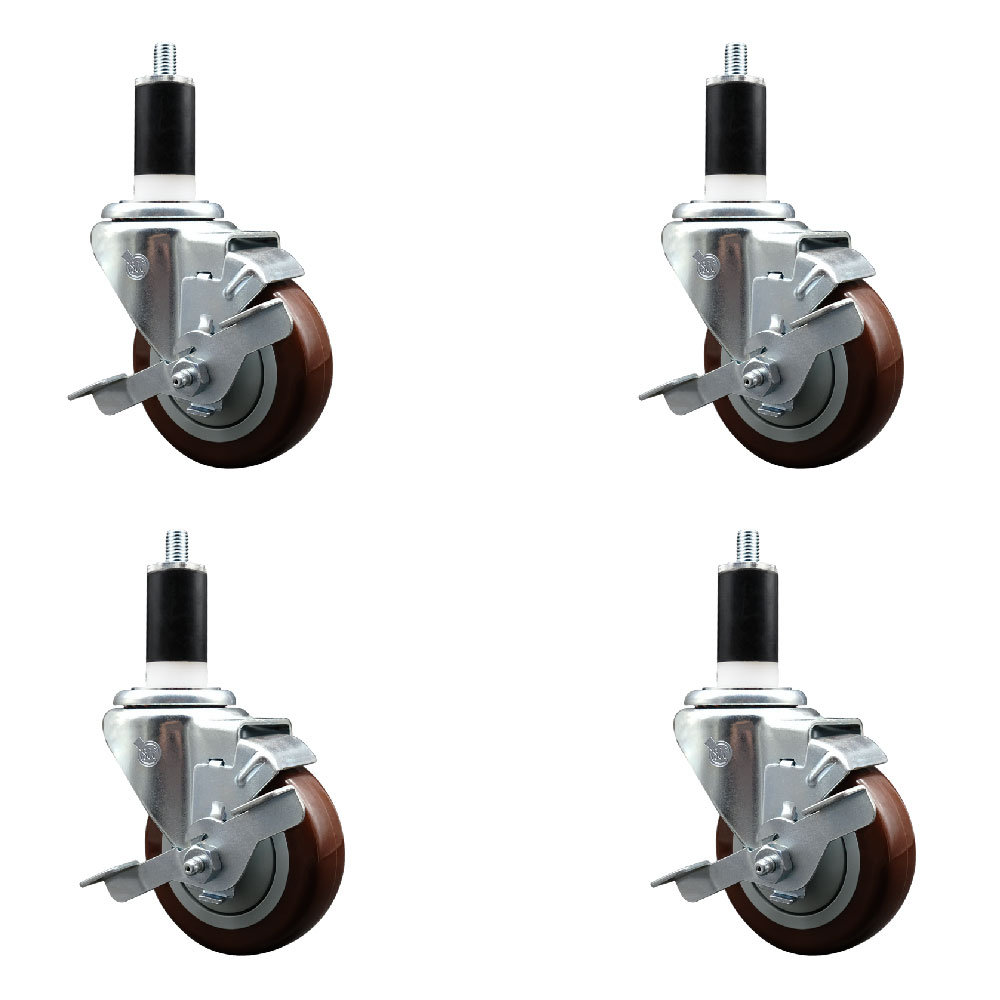 SCC-EX20S3514-PPUB-MRN-TLB-138-4 Polyurethane Swivel Expanding Stem Caster with 3.5 in. Maroon Wheels & 1.38 in. Stems - Set of 4