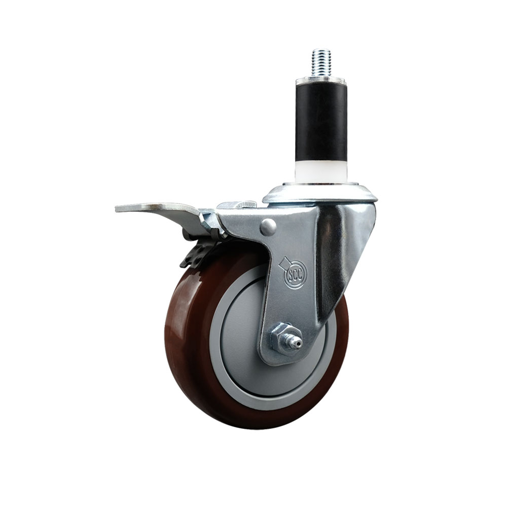 SCC-EXTTL20S414-PPUB-MRN-138 Polyurethane Expanding Stem Swivel Caster with 4 in. Maroon Wheel & 1.38 in. Stem & Total Locking Brake