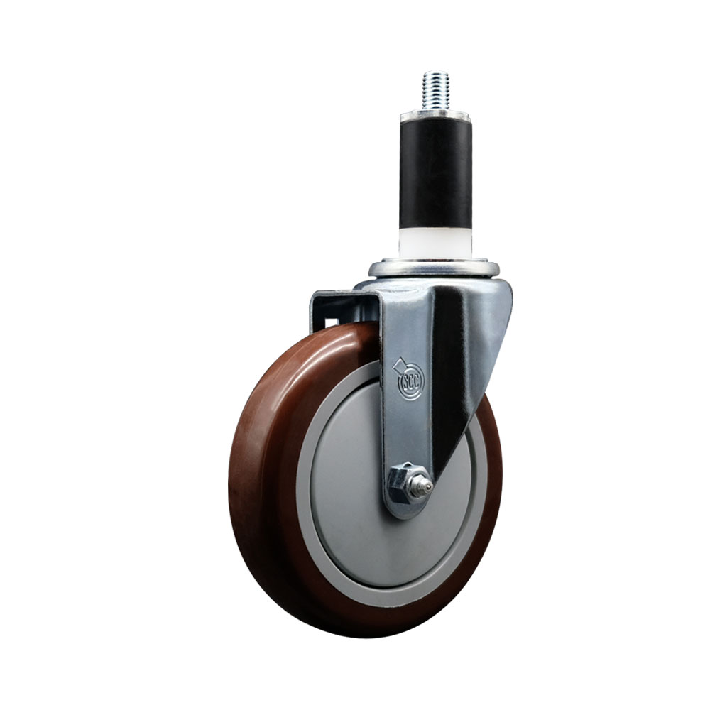 SCC-EX20S514-PPUB-MRN-138 Polyurethane Expanding Stem Swivel Caster with 5 in. Maroon Wheel & 1.38 in. Stem