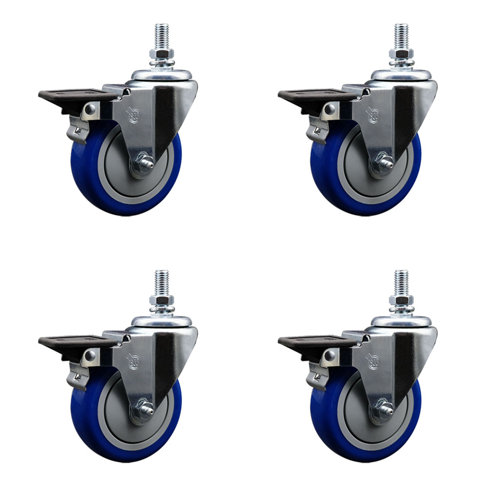 SCC-TS20S414-PPUB-BLUE-PLB-121315-4 Polyurethane Swivel Threaded Stem Caster with 4 x 1.25 in. Blue Wheels & 0.5 in. Stems - Set of 4