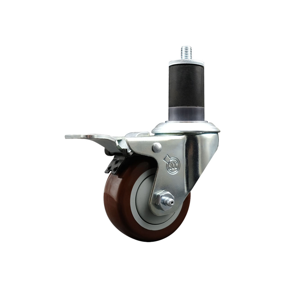 SCC-EXTTL20S314-PPUB-MRN-158 Polyurethane Expanding Stem Swivel Caster with 3 in. Maroon Wheel & 1.63 in. Stem & Total Locking Brake
