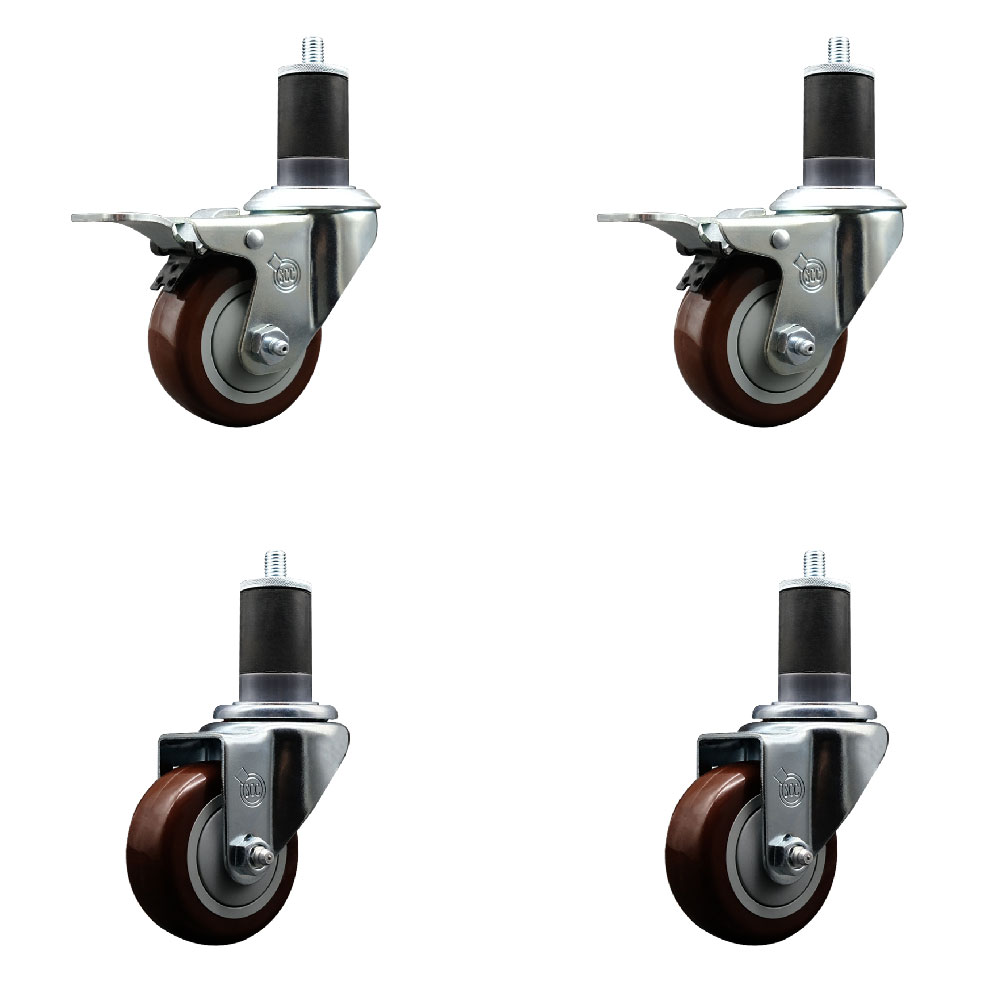 SCC-EXTTL20S314-PPUB-MRN-2-S-2-158 Polyurethane Swivel Expanding Stem Caster with 3 in. Maroon Wheels & 1.63 in. Stems - Set of 4
