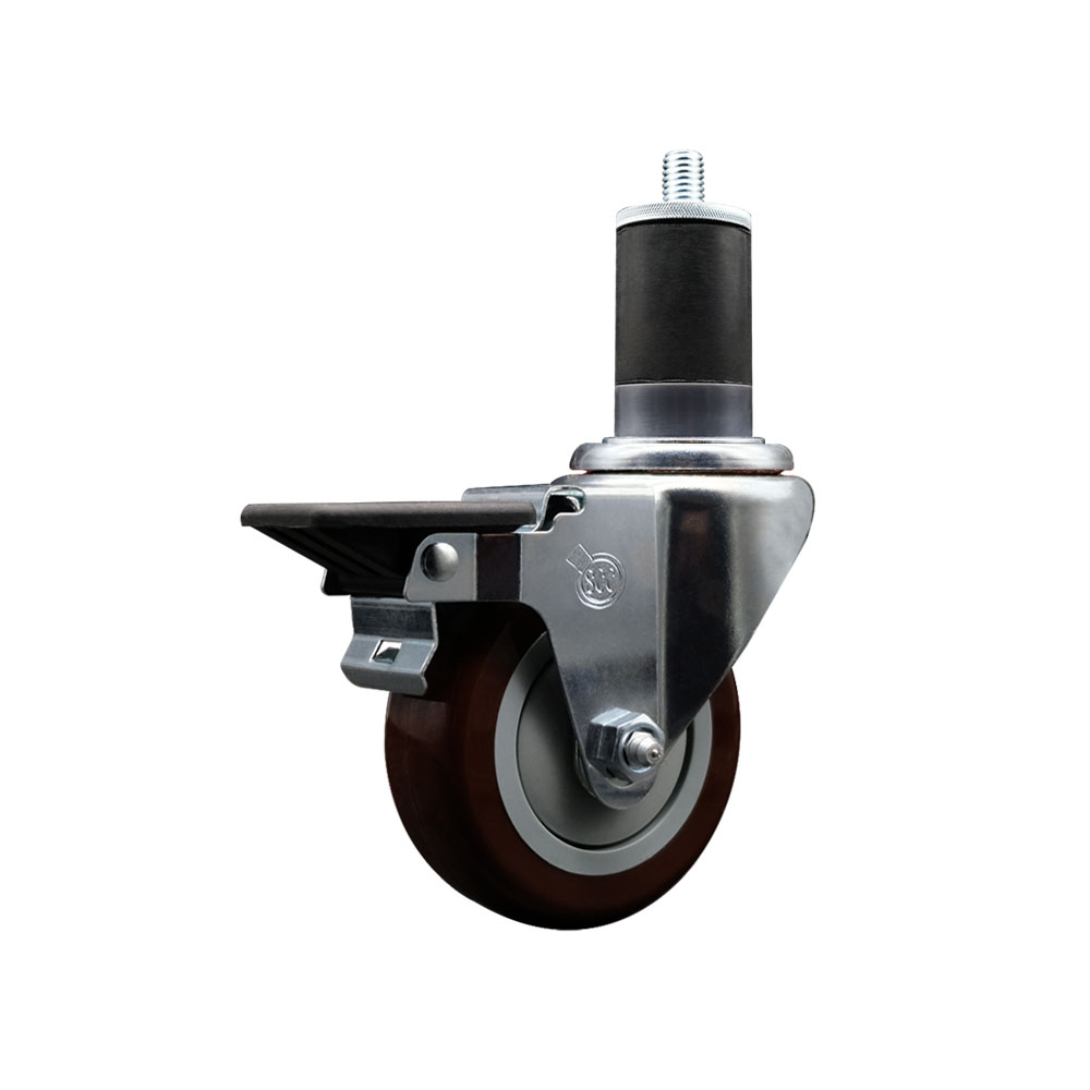 SCC-EX20S3514-PPUB-MRN-PLB-158 Polyurethane Expanding Stem Swivel Caster with 3.5 in. Maroon Wheel & 1.63 in. Stem & Posi Locking Brake