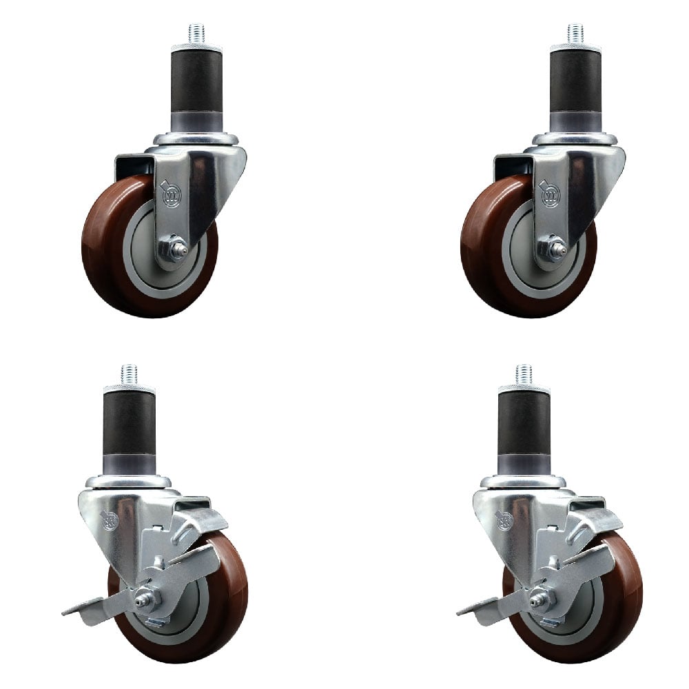 SCC-EX20S3514-PPUB-MRN-2-TLB-2-158 Polyurethane Swivel Expanding Stem Caster with 3.5 in. Maroon Wheels & 1.63 in. Stems - Set of 4