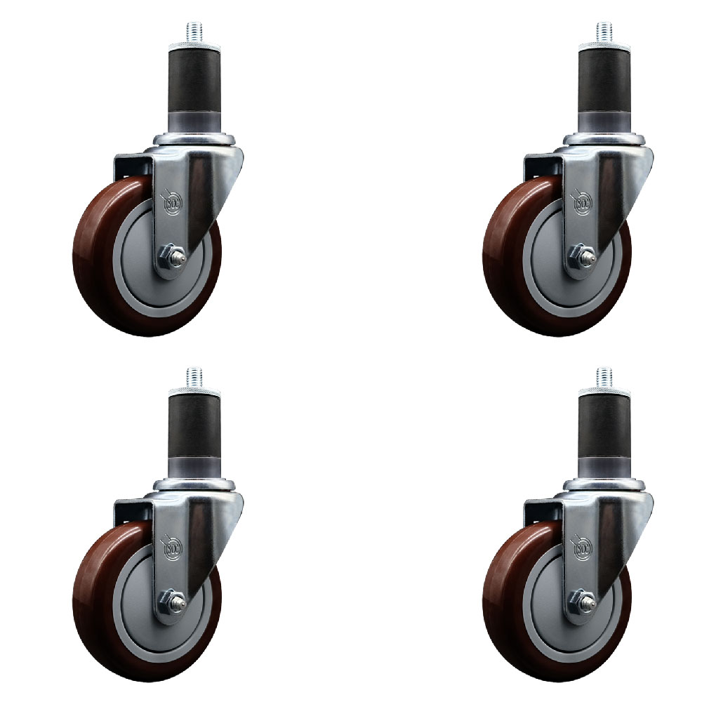 SCC-EX20S414-PPUB-MRN-158-4 Polyurethane Swivel Expanding Stem Caster with 4 in. Maroon Wheels & 1.63 in. Stems - Set of 4