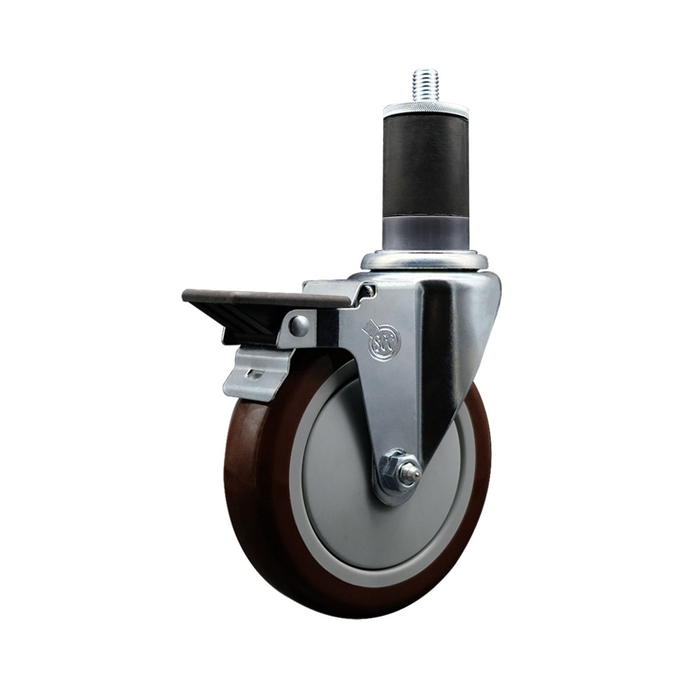 SCC-EX20S514-PPUB-MRN-PLB-158 Polyurethane Expanding Stem Swivel Caster with 5 in. Maroon Wheel & 1.63 in. Stem & Posi Locking Brake