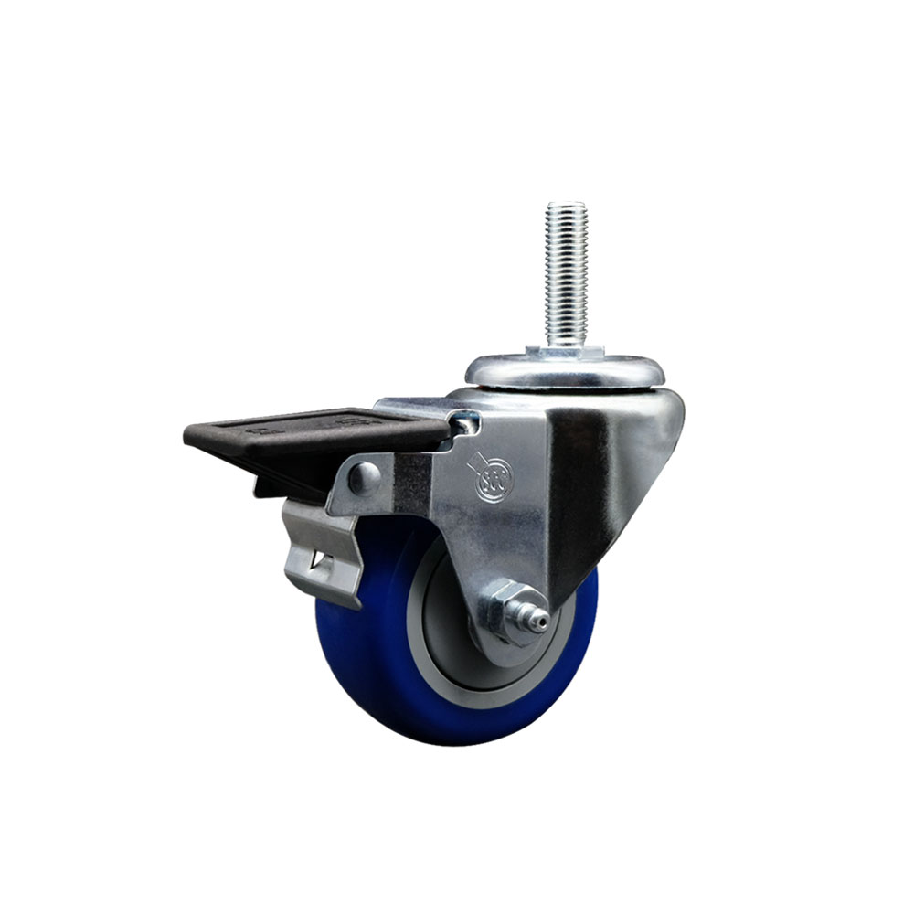 SCC-TS20S314-PPUB-BLUE-PLB-34212 Polyurethane Swivel Threaded Stem Caster with 3 x 1.25 in. Blue Wheel & 0.75 in. Stem & Posi Locking Brake