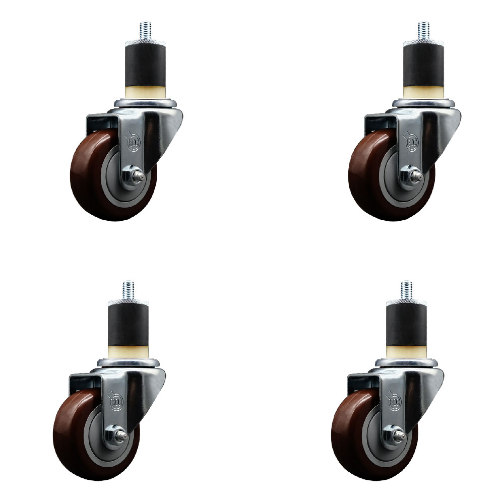 SCC-EX20S314-PPUB-MRN-178-4 Polyurethane Swivel Expanding Stem Caster with 3 in. Maroon Wheels & 1.87 in. Stems - Set of 4