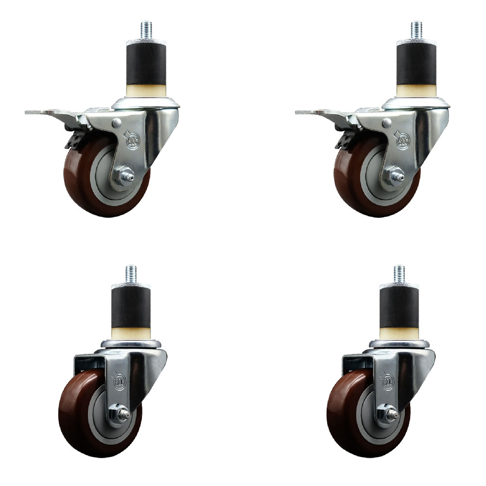 SCC-EXTTL20S314-PPUB-MRN-2-S-2-178 Polyurethane Swivel Expanding Stem Caster with 3 in. Maroon Wheels & 1.87 in. Stems - Set of 4