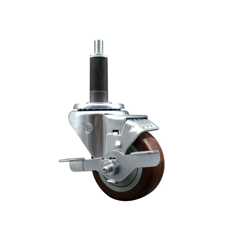 SCC-EX20S314-PPUB-MRN-TLB-1 Polyurethane Expanding Stem Swivel Caster with 3 in. Maroon Wheel & 1 in. Stem & Top Locking Brake