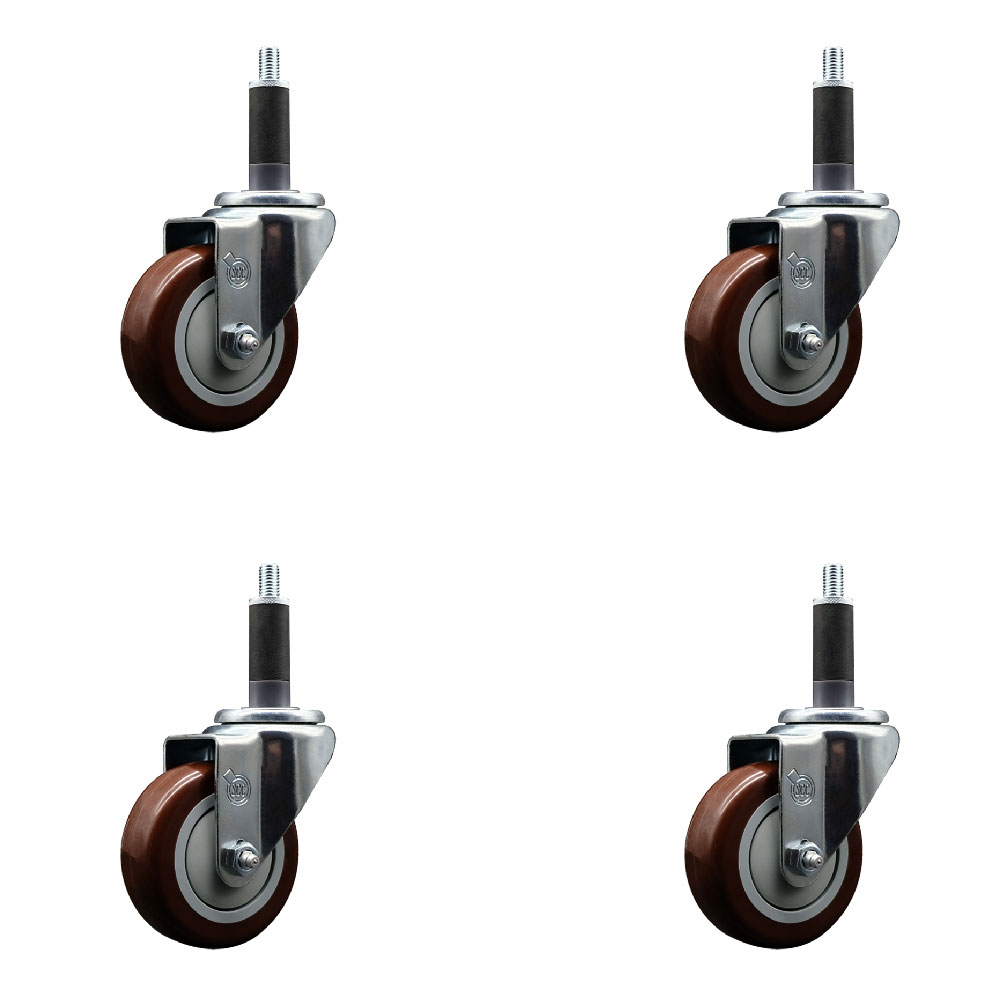 SCC-EX20S3514-PPUB-MRN-1-4 Polyurethane Swivel Expanding Stem Caster with 3.5 in. Maroon Wheels & 1 in. Stems - Set of 4