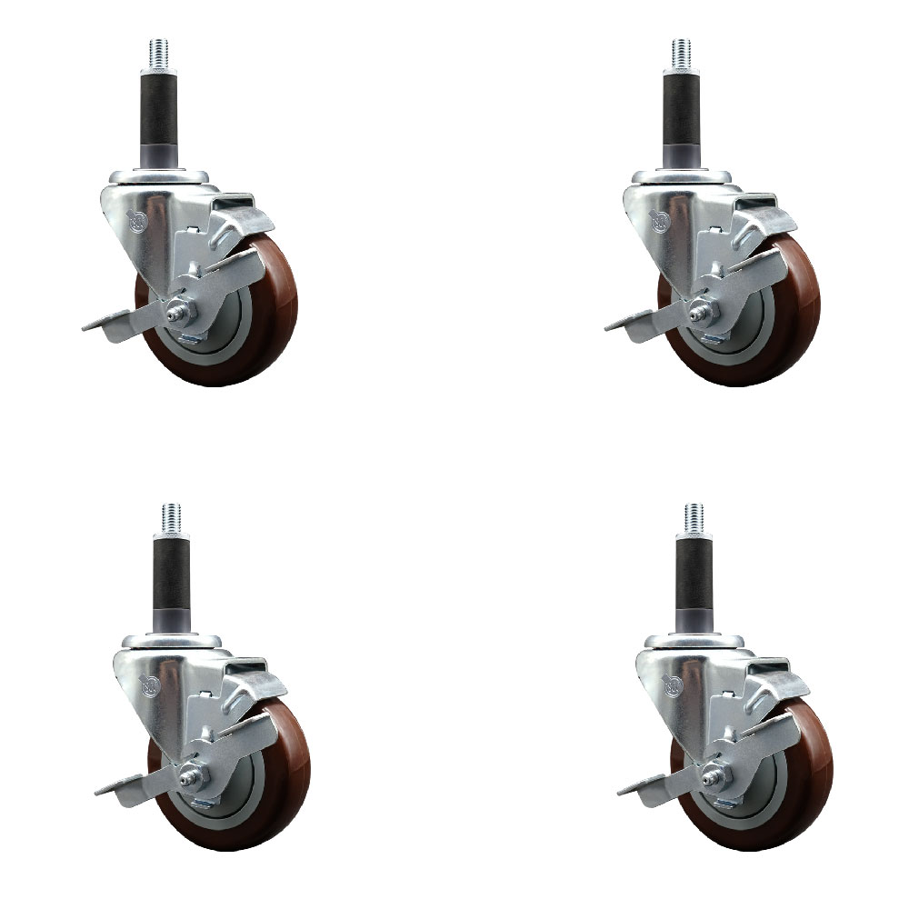 SCC-EX20S3514-PPUB-MRN-TLB-1-4 Polyurethane Swivel Expanding Stem Caster with 3.5 in. Maroon Wheels & 1 in. Stems - Set of 4