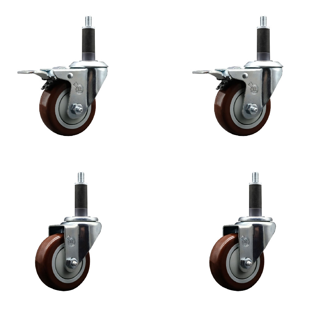 SCC-EXTTL20S3514-PPUB-MRN-2-S-2-1 Polyurethane Swivel Expanding Stem Caster with 3.5 in. Maroon Wheels & 1 in. Stems - Set of 4