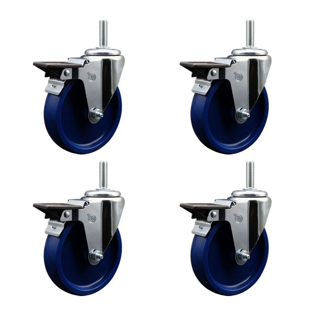SCC-TS20S514-SPUS-PLB-34212-4 Solid Polyurethane Swivel Threaded Stem Caster with 5 x 1.25 in. Blue Wheels & 0.75 in. Stems - Set of 4