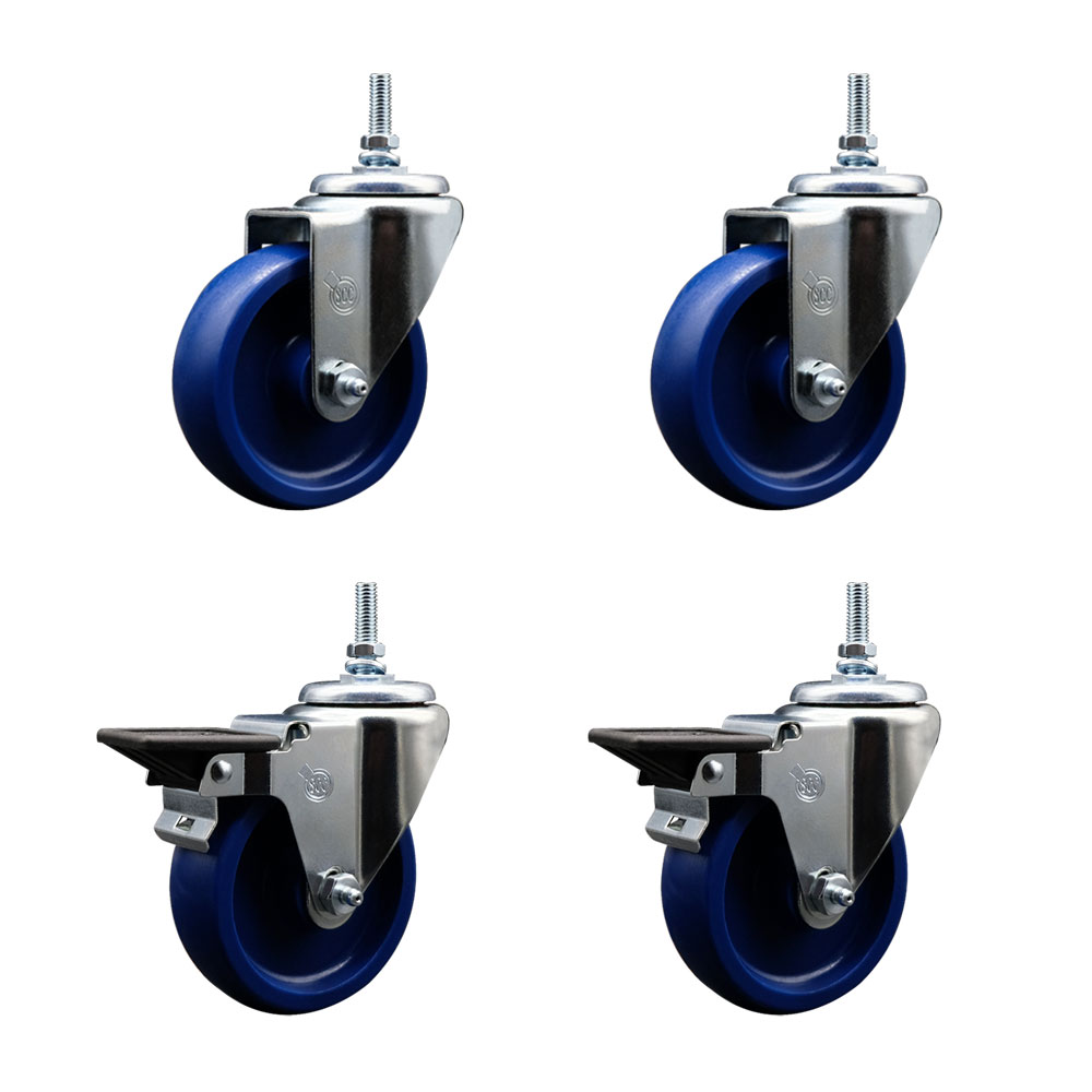 SCC-TS20S414-SPUS-381615-2-PLB-2 Solid Polyurethane Swivel Threaded Stem Caster with 4 x 1.25 in. Blue Wheels & 0.38 in. Stems - Set of 4