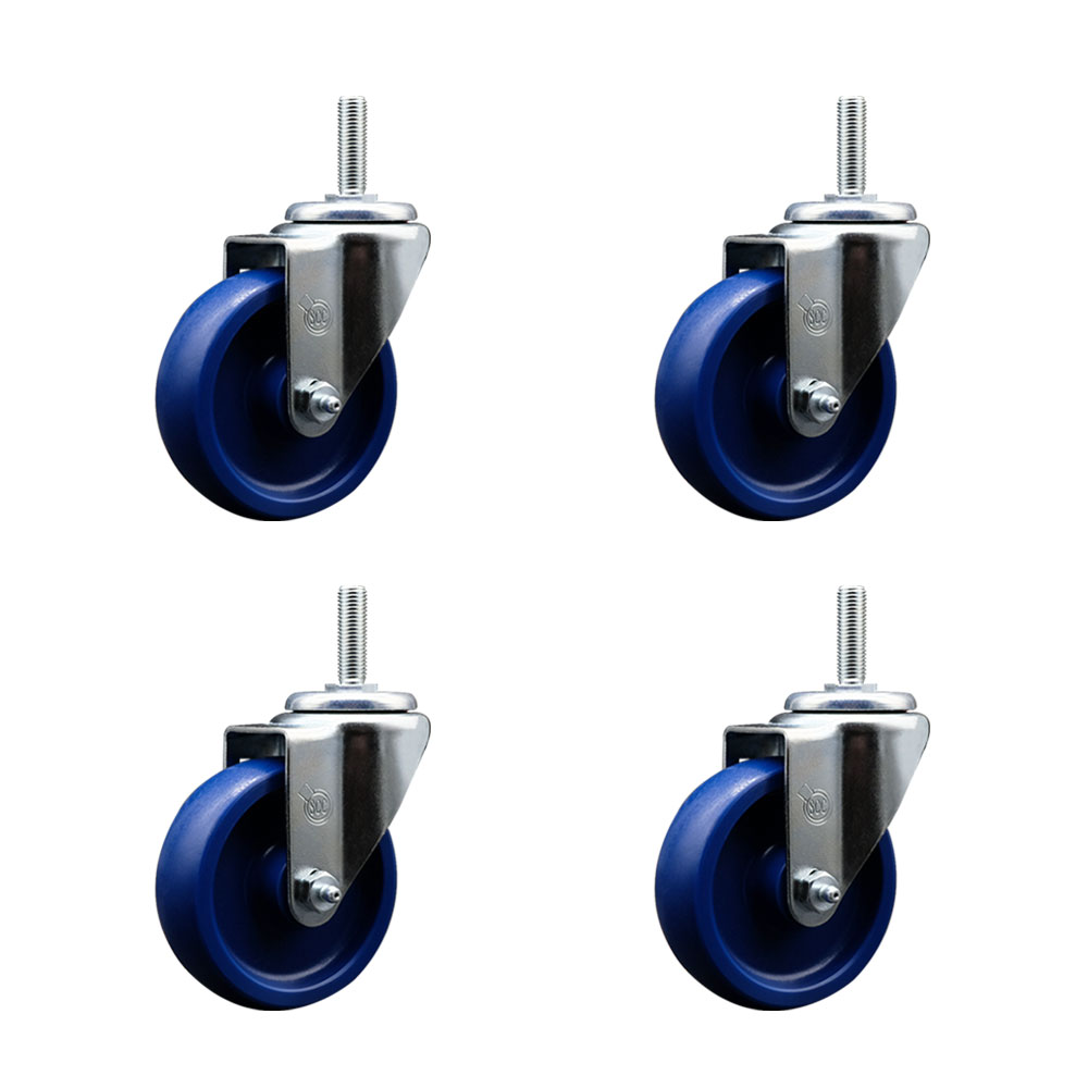 SCC-TS20S414-SPUS-58212-4 Solid Polyurethane Swivel Threaded Stem Caster with 4 x 1.25 in. Blue Wheels & 0.5 in. Stems - Set of 4