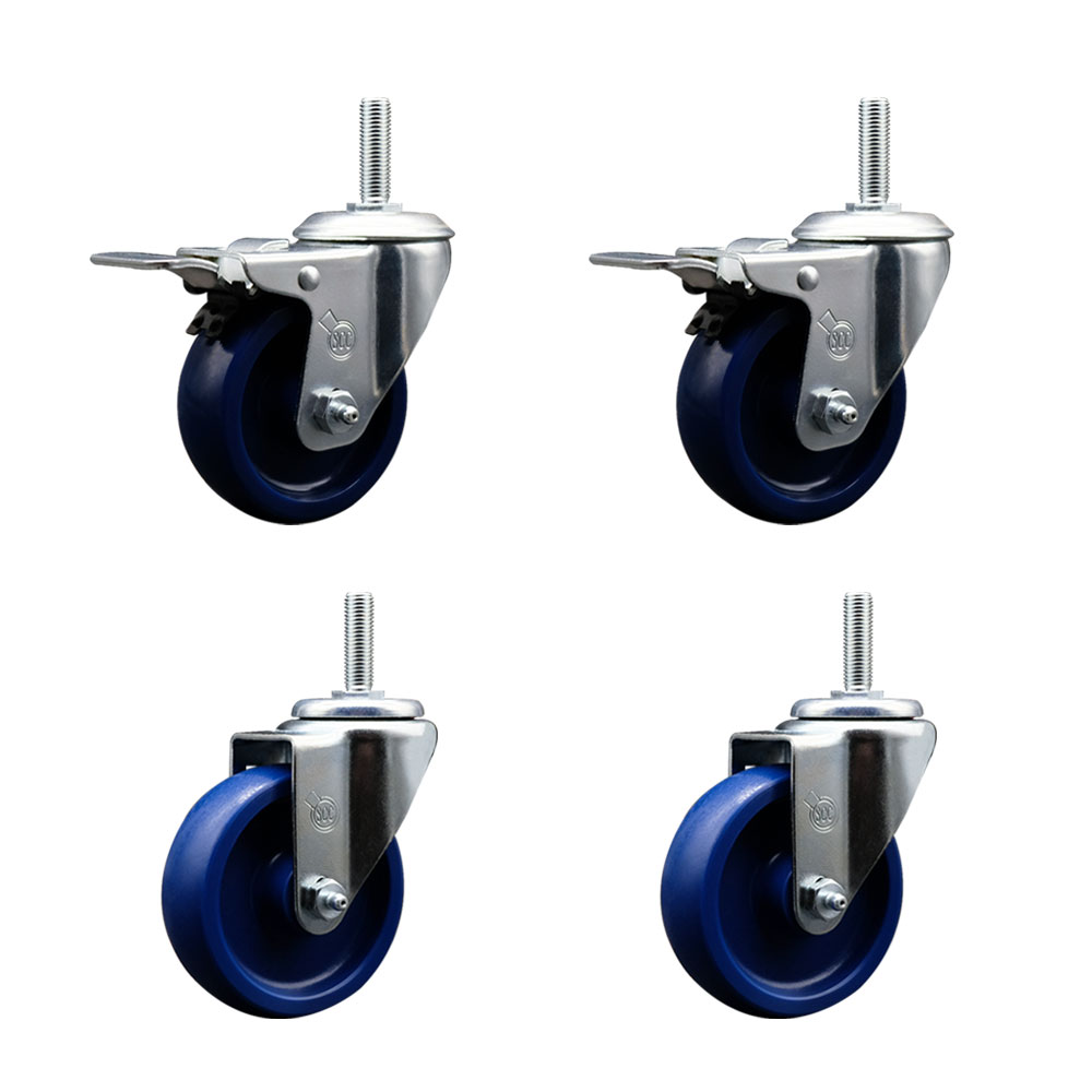 SCC-TSTTL20S414-SPUS-58212-2-S-2 Solid Polyurethane Swivel Threaded Stem Caster with 4 x 1.25 in. Blue Wheels & 0.63 in. Stems - Set of 4