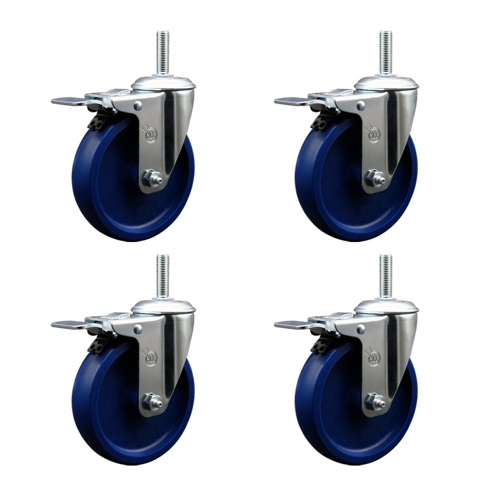 SCC-TSTTL20S514-SPUS-58212-4 Solid Polyurethane Swivel Threaded Stem Caster with 5 x 1.25 in. Blue Wheels & 0.63 in. Stems - Set of 4