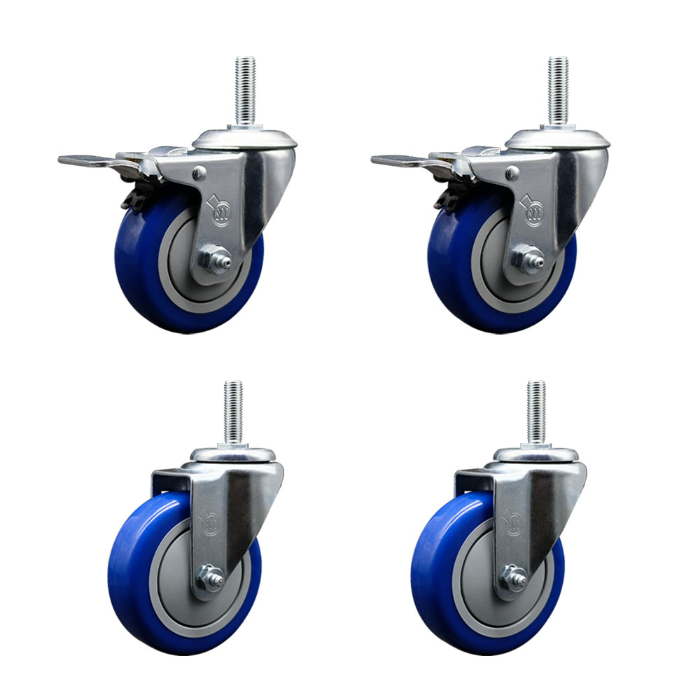 SCC-TSTTL20S414-PPUB-BLUE-34212-2-S2 Polyurethane Swivel Threaded Stem Caster with 4 x 1.25 in. Blue Wheels & 0.75 in. Stems - Set of 4