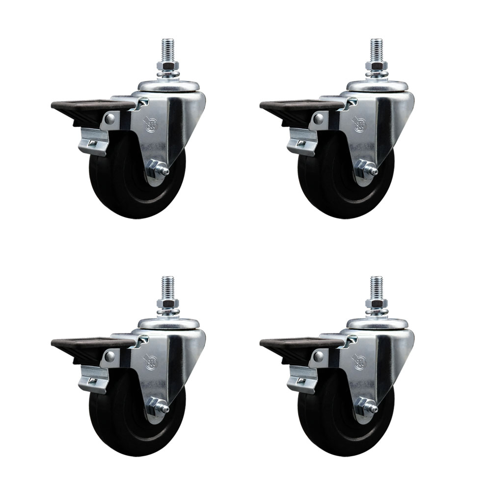 SCC-TS20S3514-SRS-PLB-121315-4 Soft Rubber Swivel Threaded Stem Caster with 3.5 x 1.25 in. Black Wheels & 0.5 in. Stems - Set of 4