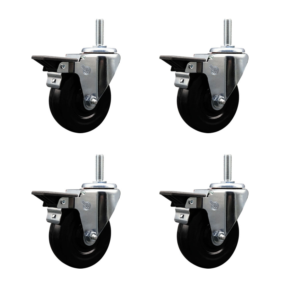 SCC-TS20S414-SRS-PLB-34212-4 Soft Rubber Swivel Threaded Stem Caster with 4 x 1.25 in. Black Wheels & 0.75 in. Stems - Set of 4