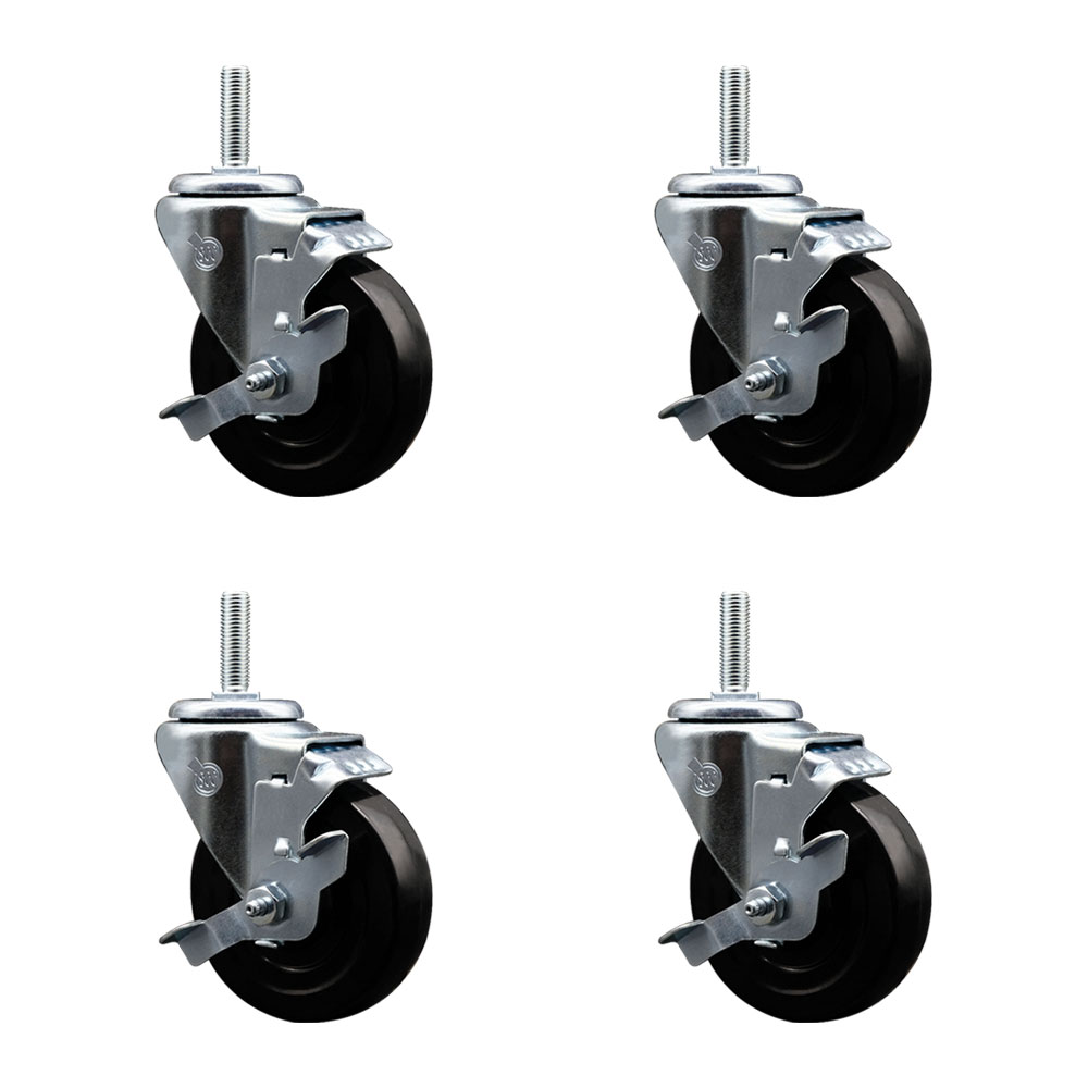 SCC-TS20S414-SRS-TLB-34212-4 Soft Rubber Swivel Threaded Stem Caster with 4 x 1.25 in. Black Wheels & 0.75 in. Stems - Set of 4