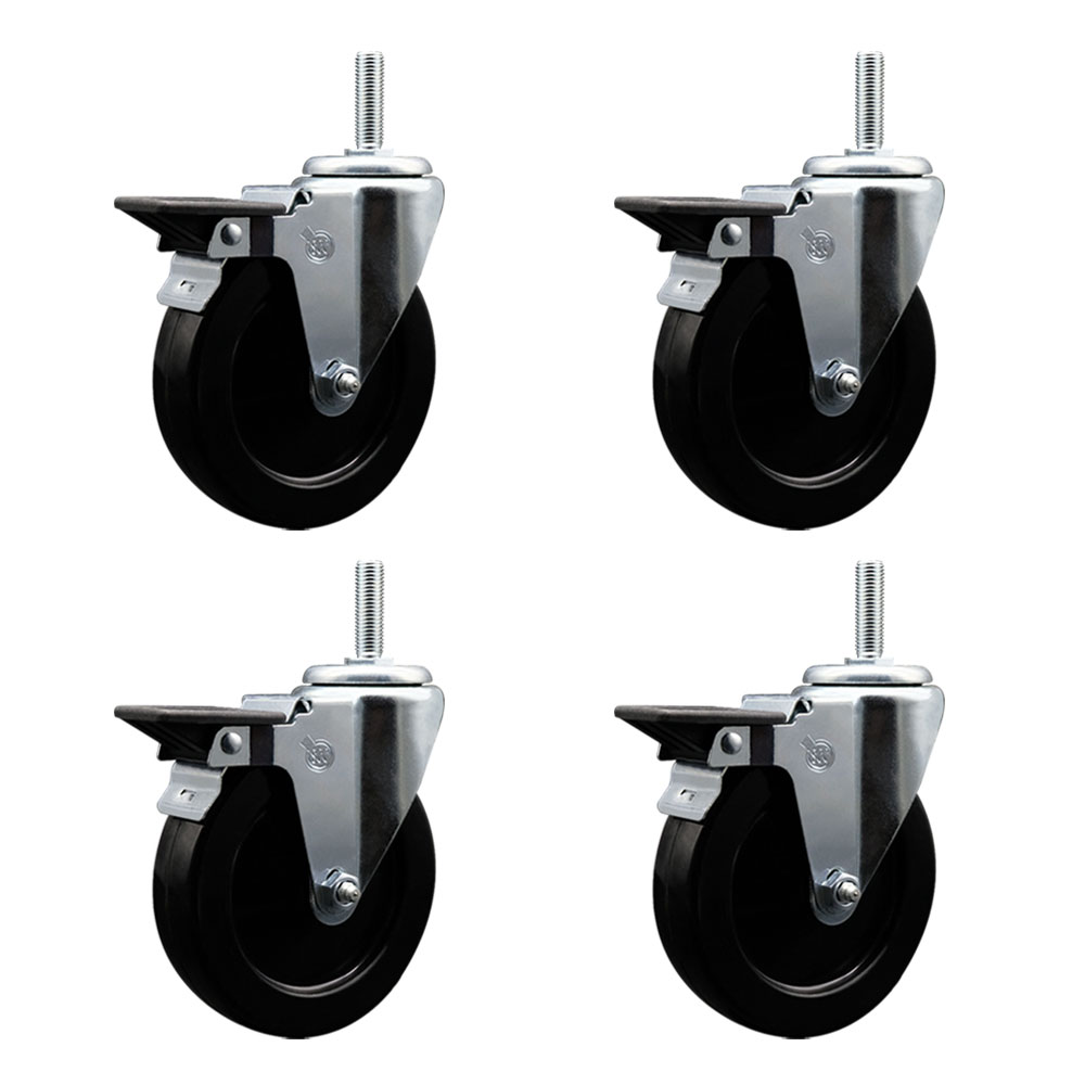 SCC-TS20S514-SRS-PLB-34212-4 Soft Rubber Swivel Threaded Stem Caster with 5 x 1.25 in. Black Wheels & 0.75 in. Stems - Set of 4