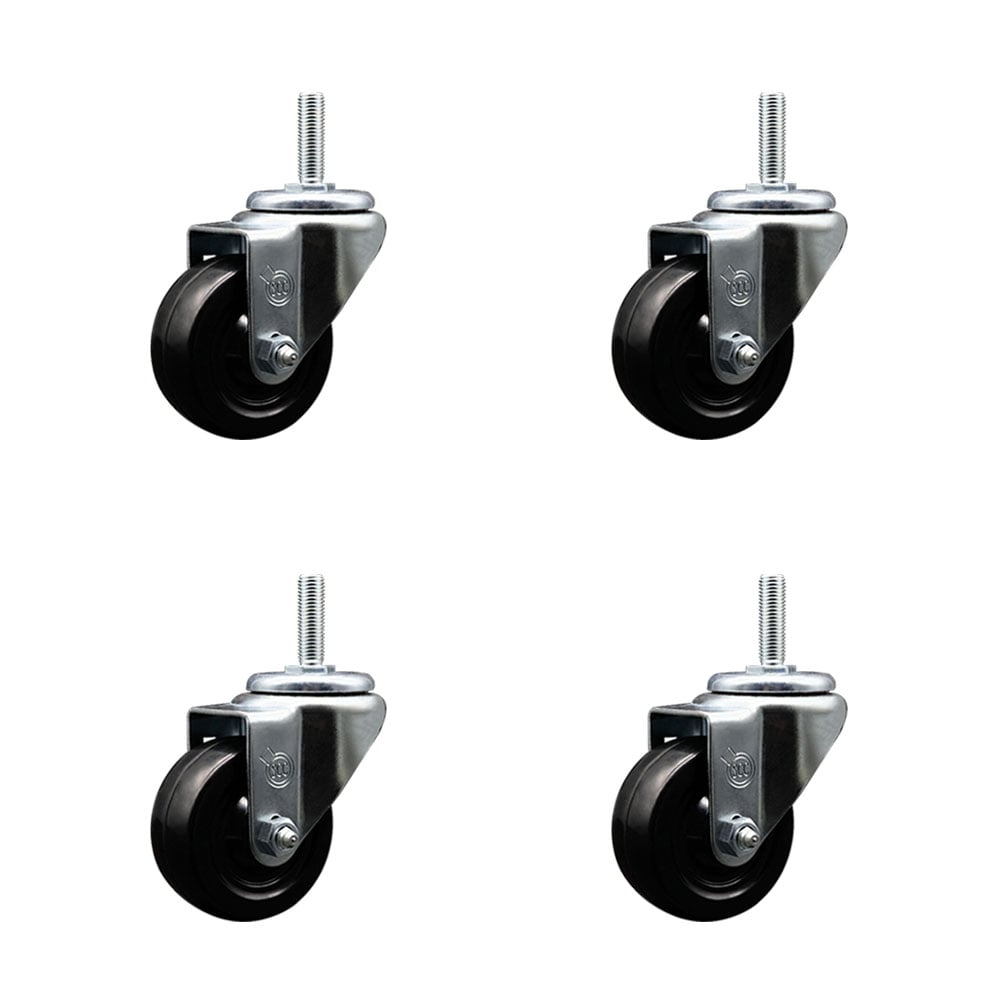 SCC-TS20S314-SRS-58212-4 Soft Rubber Swivel Threaded Stem Caster with 3 x 1.25 in. Black Wheels & 0.63 in. Stems - Set of 4