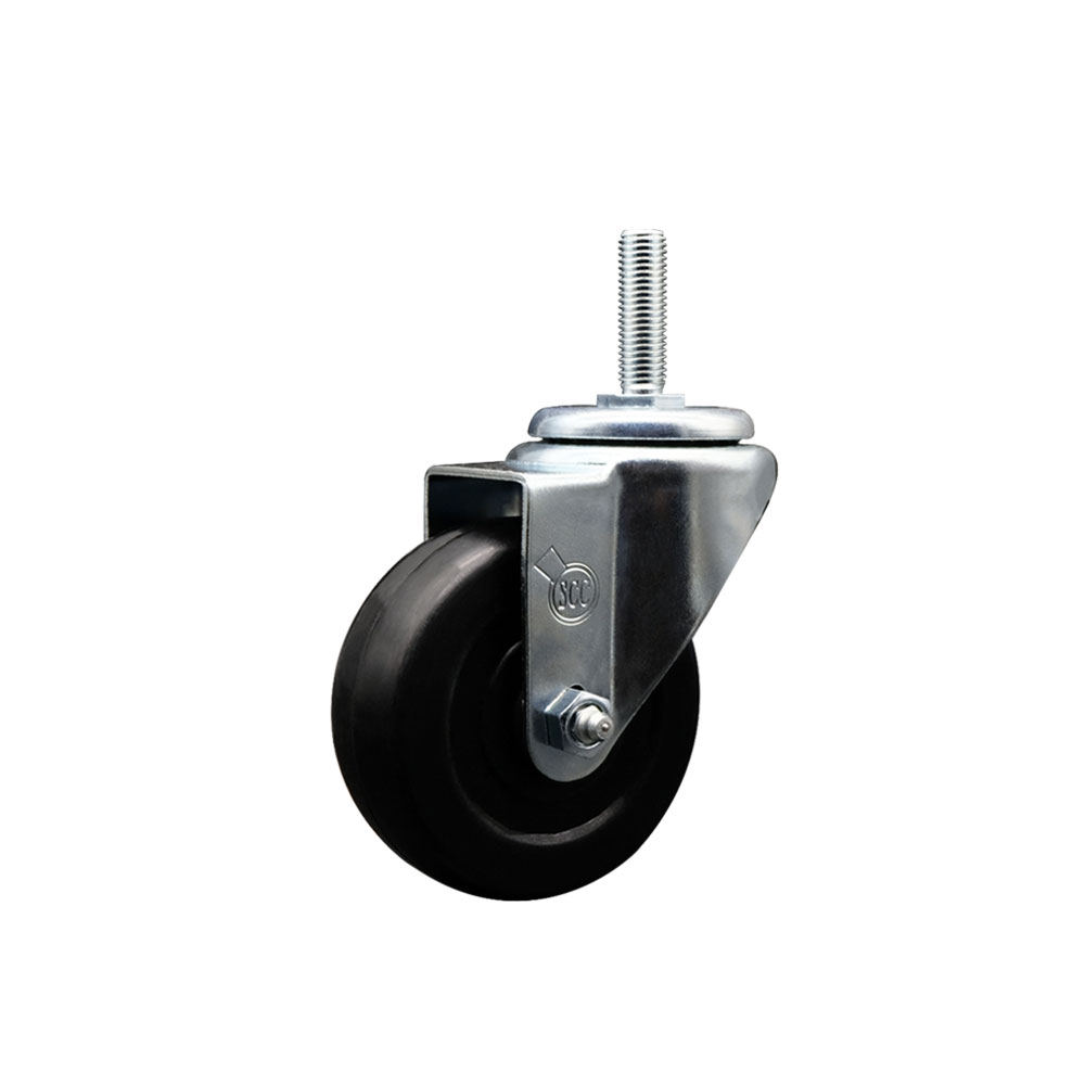 SCC-TS20S3514-SRS-58212 Soft Rubber Swivel Threaded Stem Caster with 3.5 x 1.25 in. Black Wheel & 0.63 in. Stem