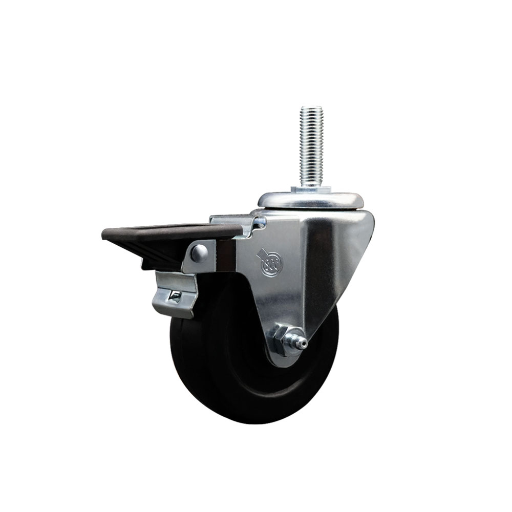 SCC-TS20S3514-SRS-PLB-58212 Soft Rubber Swivel Threaded Stem Caster with 3.5 x 1.25 in. Black Wheel & 0.63 in. Stem & Posi Locking Brake