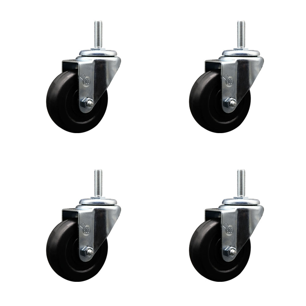 SCC-TS20S3514-SRS-58212-4 Soft Rubber Swivel Threaded Stem Caster with 3.5 x 1.25 in. Black Wheels & 0.63 in. Stems - Set of 4